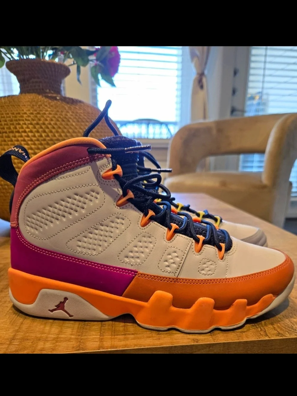 Jordan Kids Two-Tone Basketball Shoes - White with Orange & Yellow Accents